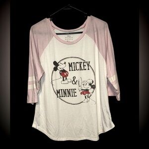 Disney Mickey & Minnie Distressed Pink and White‎ 3/4 Raglan Sleeve Tee size XXL